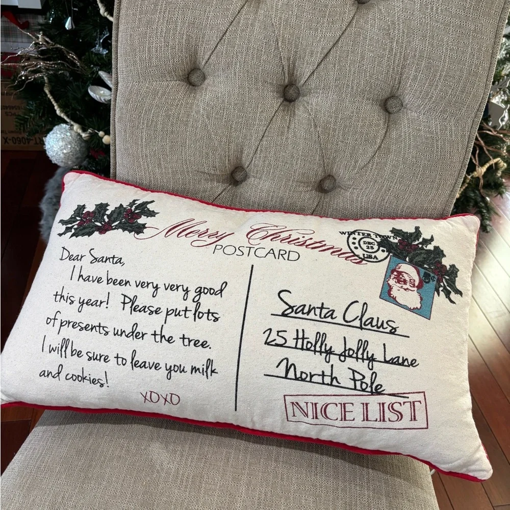 Festive Merry Christmas Postcard Pillow